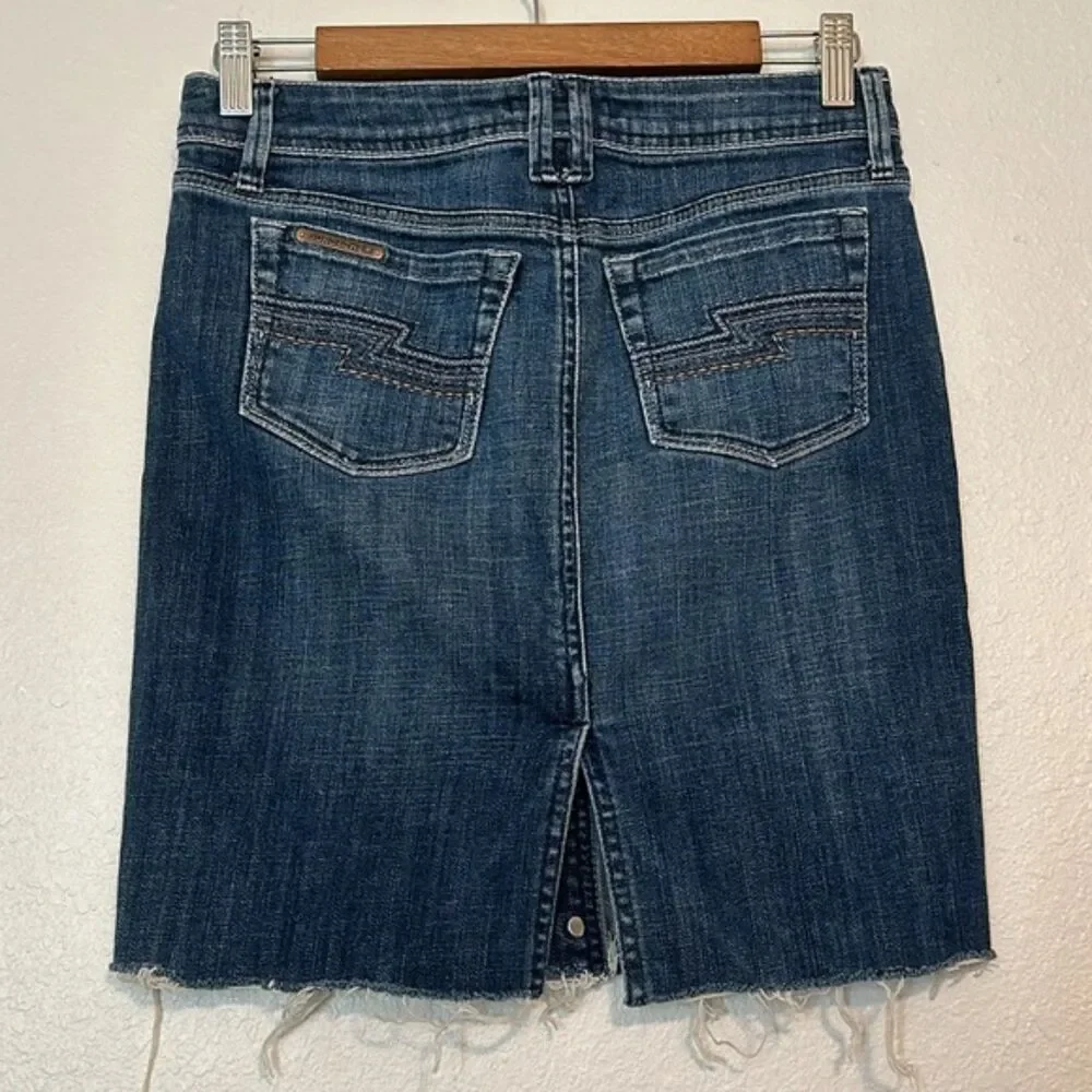 Vintage 90s Jordache Denim Mini Skirt Button Fly Front Womens 26 Raw Hem Y2K